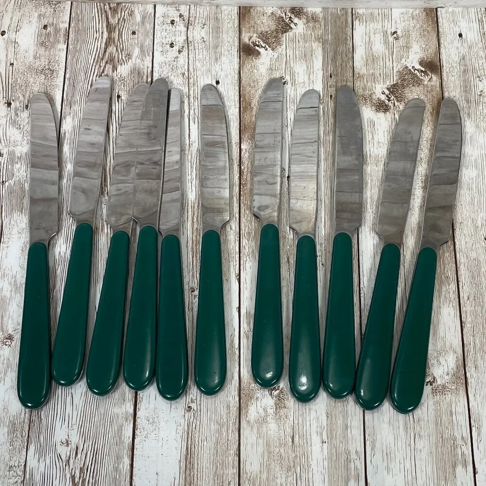 Vintage ONEIDA 55 Pc Lot Green Plastic Handle Utensil Stainless Steel Flatware